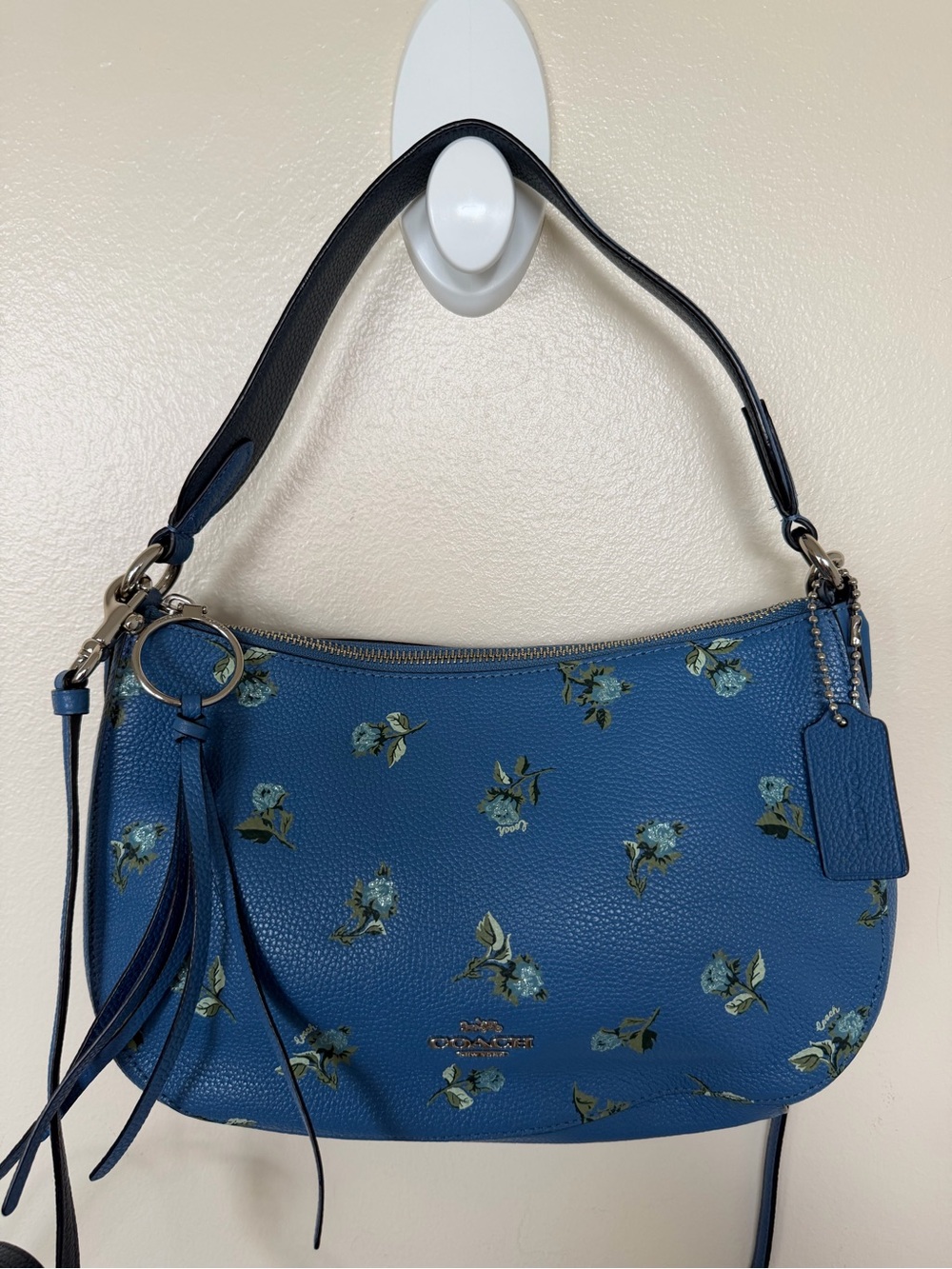 COACH 55373 Floral Print Leather Sutton Shoulder/Crossbody Bag Slate/Silver
